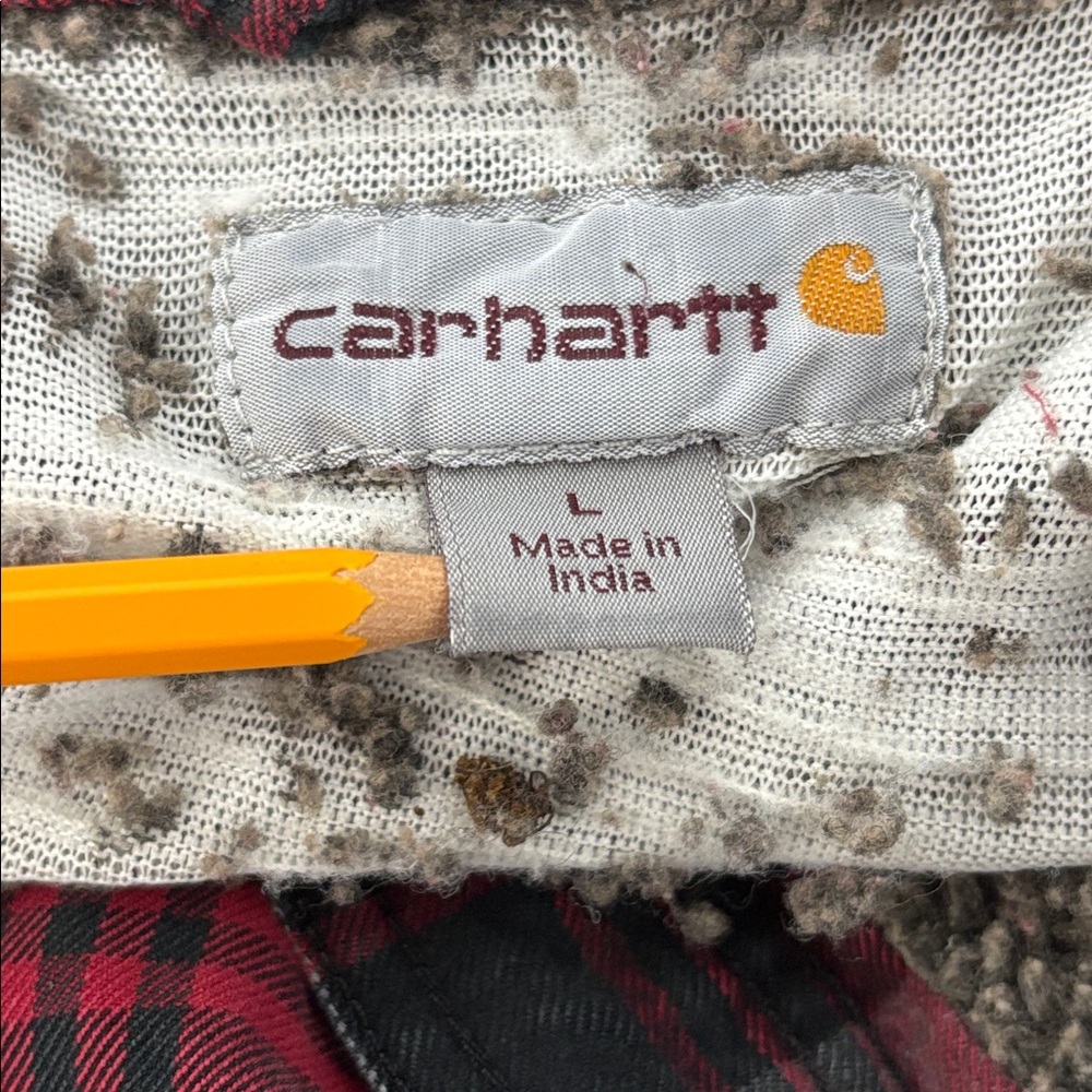 Carhartt Men's Red Black Plaid Flannel Shirt Jacket- Shacket Size‎ L Thrashed - Picture 3 of 14